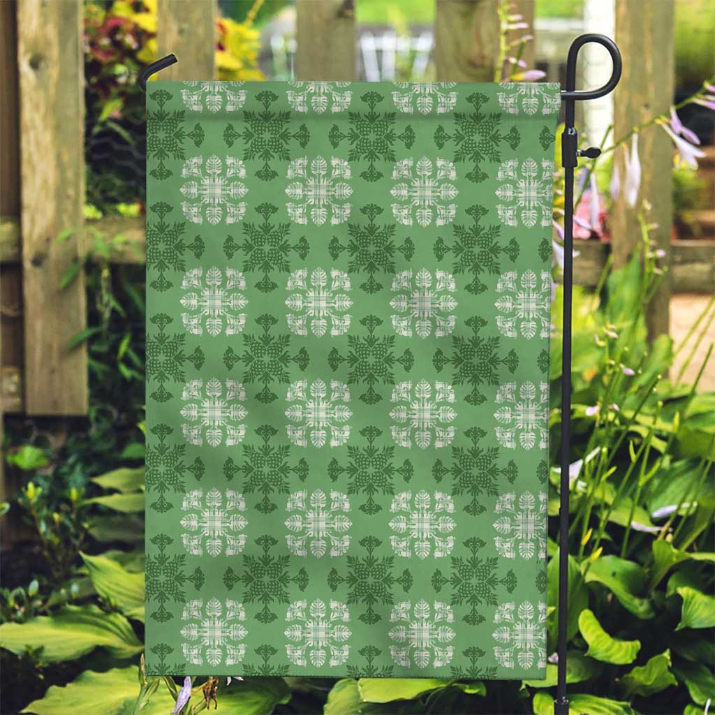 Green Hawaiian Quilt Garden Flag Hawaii Pineapple Monstera Palaka Motifs LT14 Garden Flag Green - Polynesian Pride
