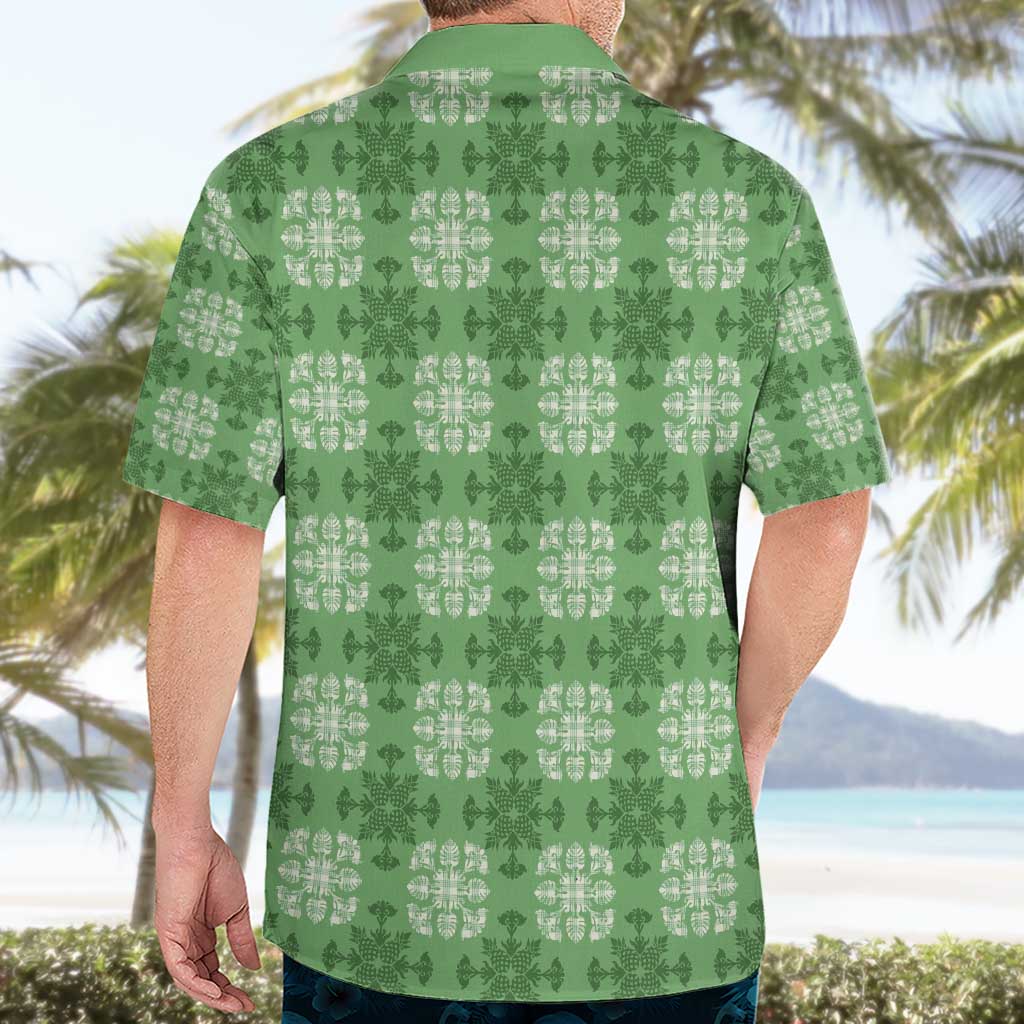 Green Hawaiian Quilt Hawaiian Shirt Hawaii Pineapple Monstera Palaka Motifs - Polynesian Pride