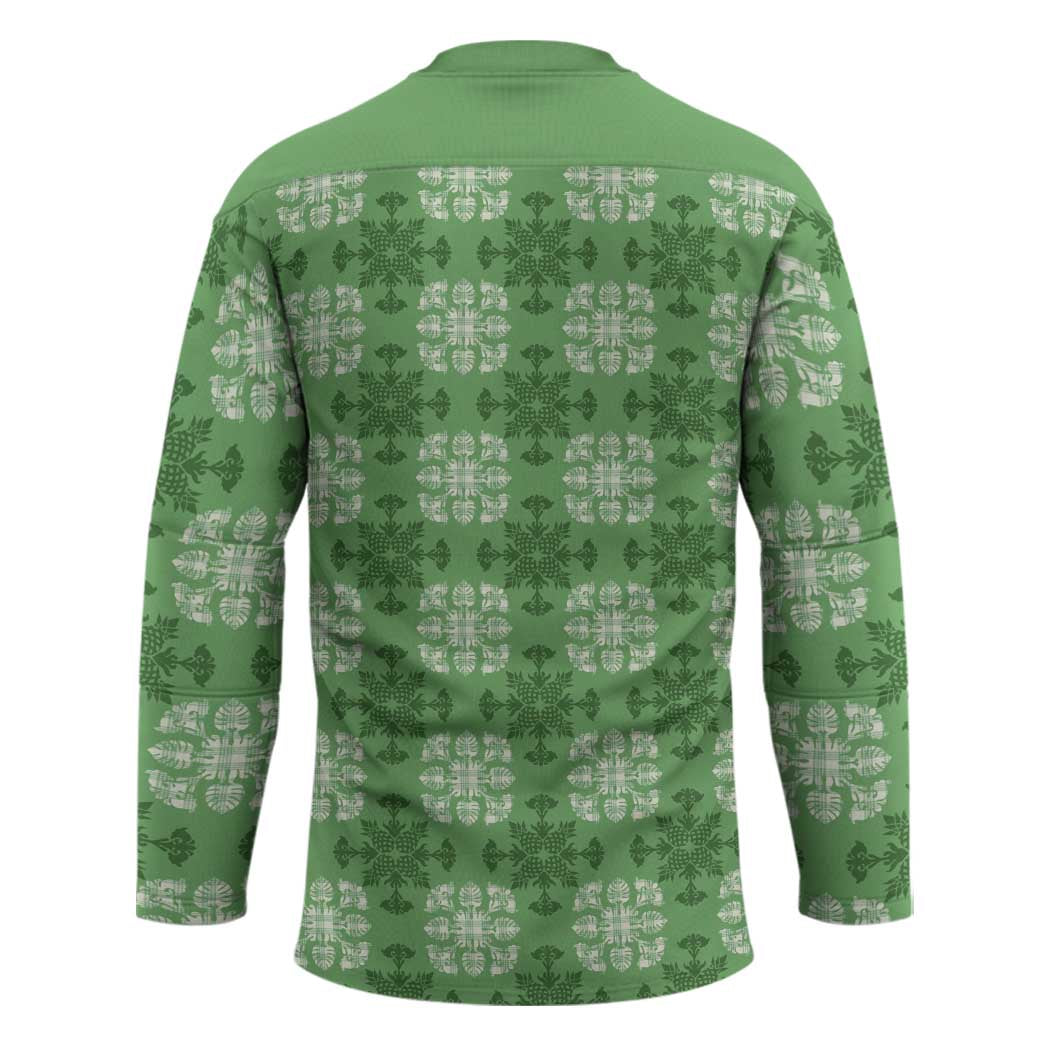 Green Hawaiian Quilt Hockey Jersey Hawaii Pineapple Monstera Palaka Motifs LT14 - Polynesian Pride