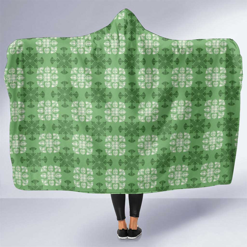 Green Hawaiian Quilt Hooded Blanket Hawaii Pineapple Monstera Palaka Motifs LT14 One Size Green - Polynesian Pride
