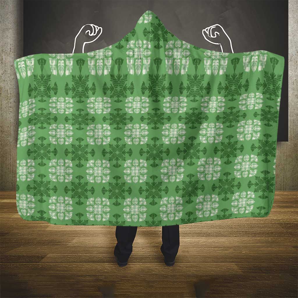 Green Hawaiian Quilt Hooded Blanket Hawaii Pineapple Monstera Palaka Motifs LT14 - Polynesian Pride