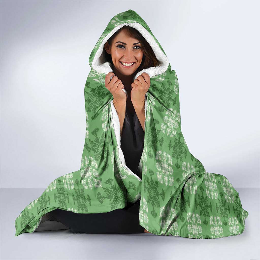 Green Hawaiian Quilt Hooded Blanket Hawaii Pineapple Monstera Palaka Motifs LT14 - Polynesian Pride