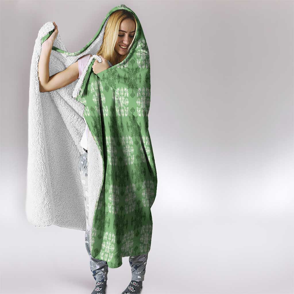 Green Hawaiian Quilt Hooded Blanket Hawaii Pineapple Monstera Palaka Motifs LT14 - Polynesian Pride