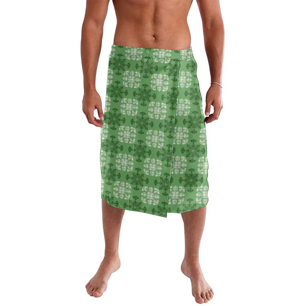 Green Hawaiian Quilt Lavalava Hawaii Pineapple Monstera Palaka Motifs - Polynesian Pride