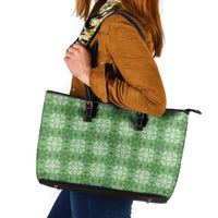 Green Hawaiian Quilt Leather Tote Bag Hawaii Pineapple Monstera Palaka Motifs LT14 Green - Polynesian Pride