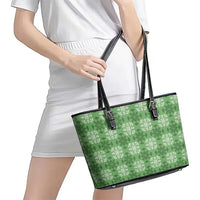 Green Hawaiian Quilt Leather Tote Bag Hawaii Pineapple Monstera Palaka Motifs LT14 - Polynesian Pride