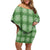 Green Hawaiian Quilt Off Shoulder Short Dress Hawaii Pineapple Monstera Palaka Motifs - Polynesian Pride
