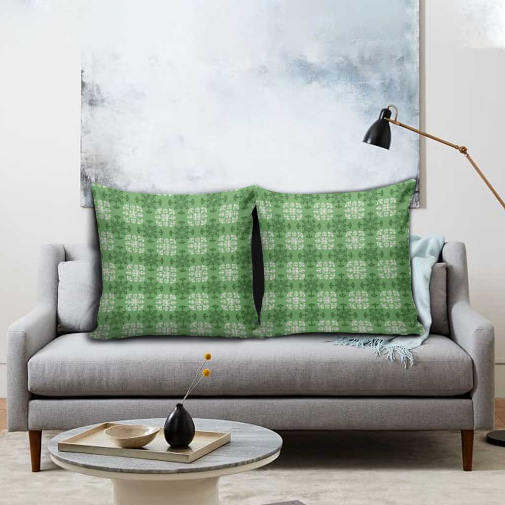Green Hawaiian Quilt Pillow Cover Hawaii Pineapple Monstera Palaka Motifs LT14 - Polynesian Pride