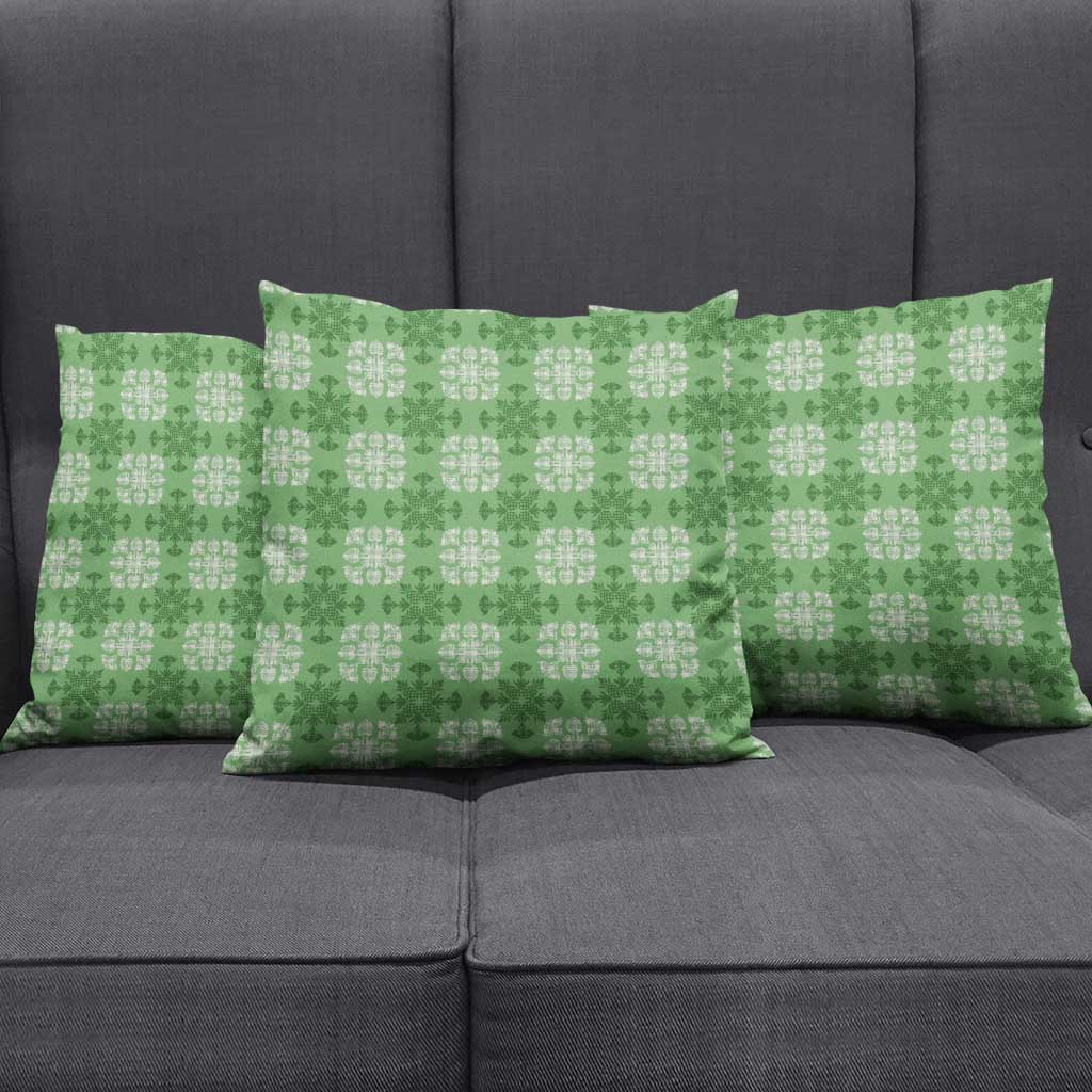 Green Hawaiian Quilt Pillow Cover Hawaii Pineapple Monstera Palaka Motifs LT14 - Polynesian Pride