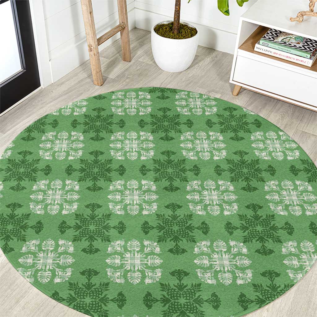 Green Hawaiian Quilt Round Carpet Hawaii Pineapple Monstera Palaka Motifs LT14 Green - Polynesian Pride