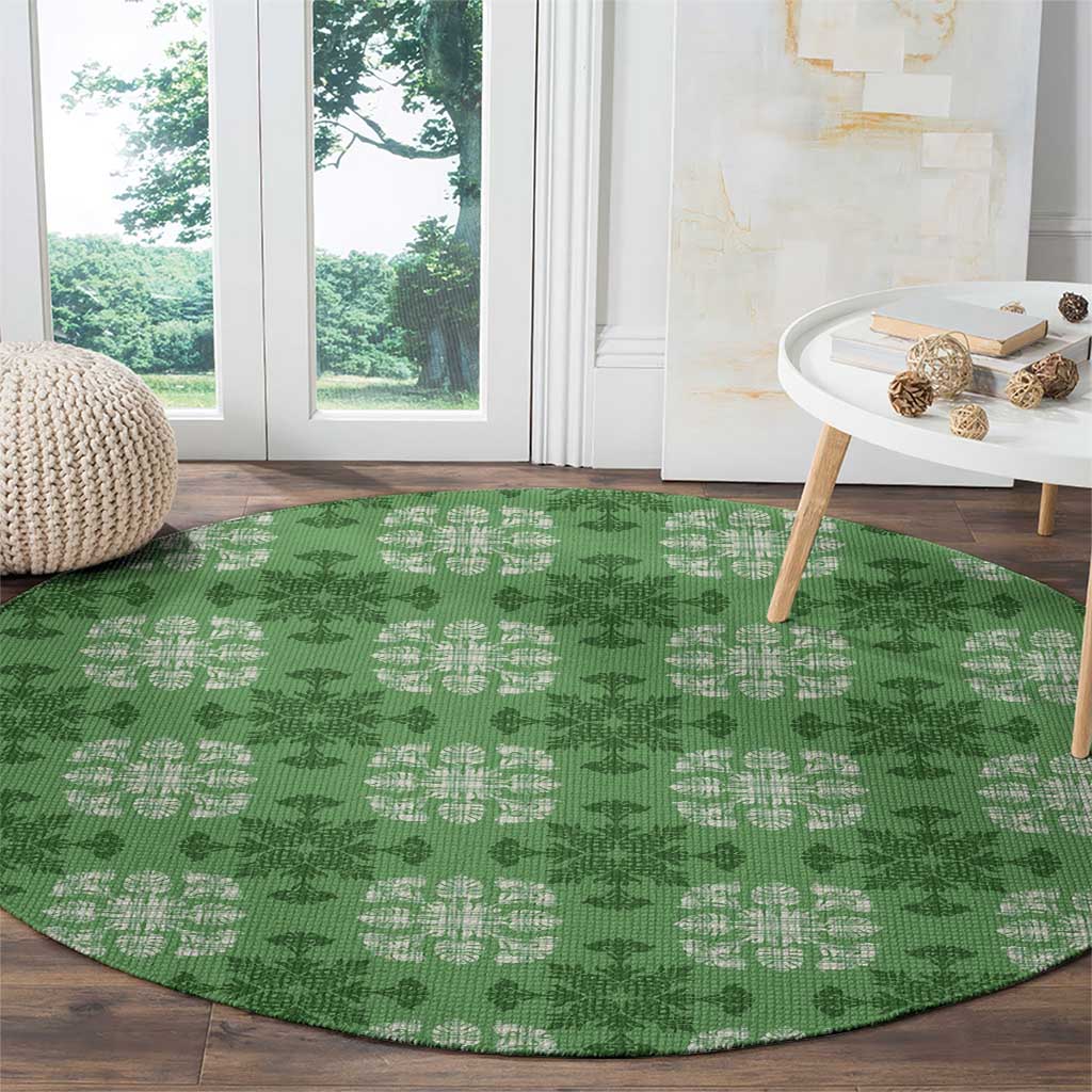 Green Hawaiian Quilt Round Carpet Hawaii Pineapple Monstera Palaka Motifs LT14 - Polynesian Pride