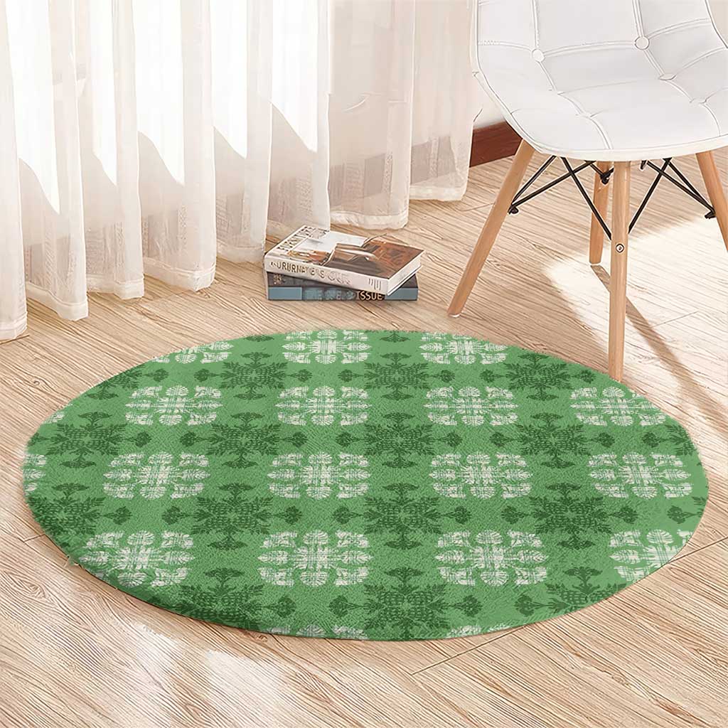 Green Hawaiian Quilt Round Carpet Hawaii Pineapple Monstera Palaka Motifs LT14 - Polynesian Pride