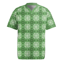 Green Hawaiian Quilt Rugby Jersey Hawaii Pineapple Monstera Palaka Motifs - Polynesian Pride