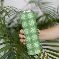 Green Hawaiian Quilt Skinny Tumbler Hawaii Pineapple Monstera Palaka Motifs - Polynesian Pride