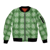 Green Hawaiian Quilt Sleeve Zip Bomber Jacket Hawaii Pineapple Monstera Palaka Motifs LT14 Unisex Green - Polynesian Pride