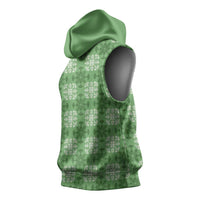 Green Hawaiian Quilt Sleeveless Hoodie Hawaii Pineapple Monstera Palaka Motifs - Polynesian Pride