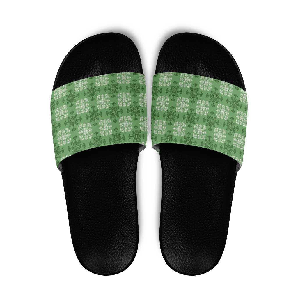 Green Hawaiian Quilt Slide Sandals Hawaii Pineapple Monstera Palaka Motifs LT14 Green - Polynesian Pride