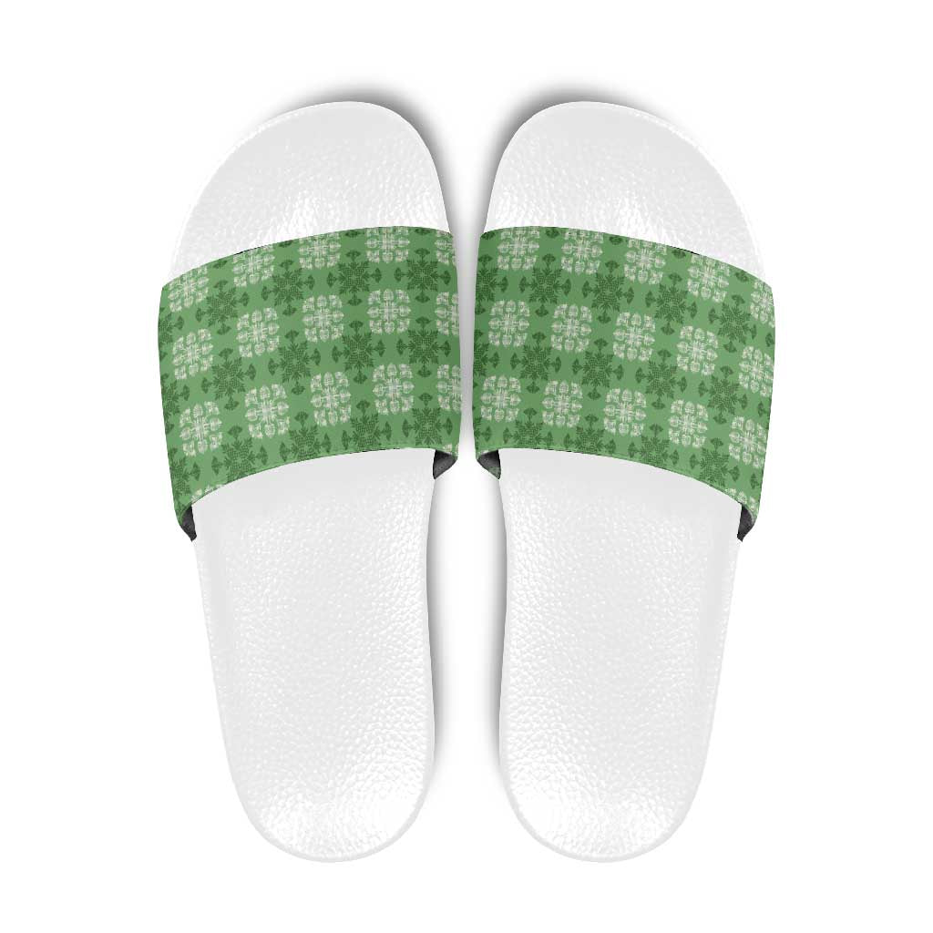 Green Hawaiian Quilt Slide Sandals Hawaii Pineapple Monstera Palaka Motifs LT14 Green - Polynesian Pride