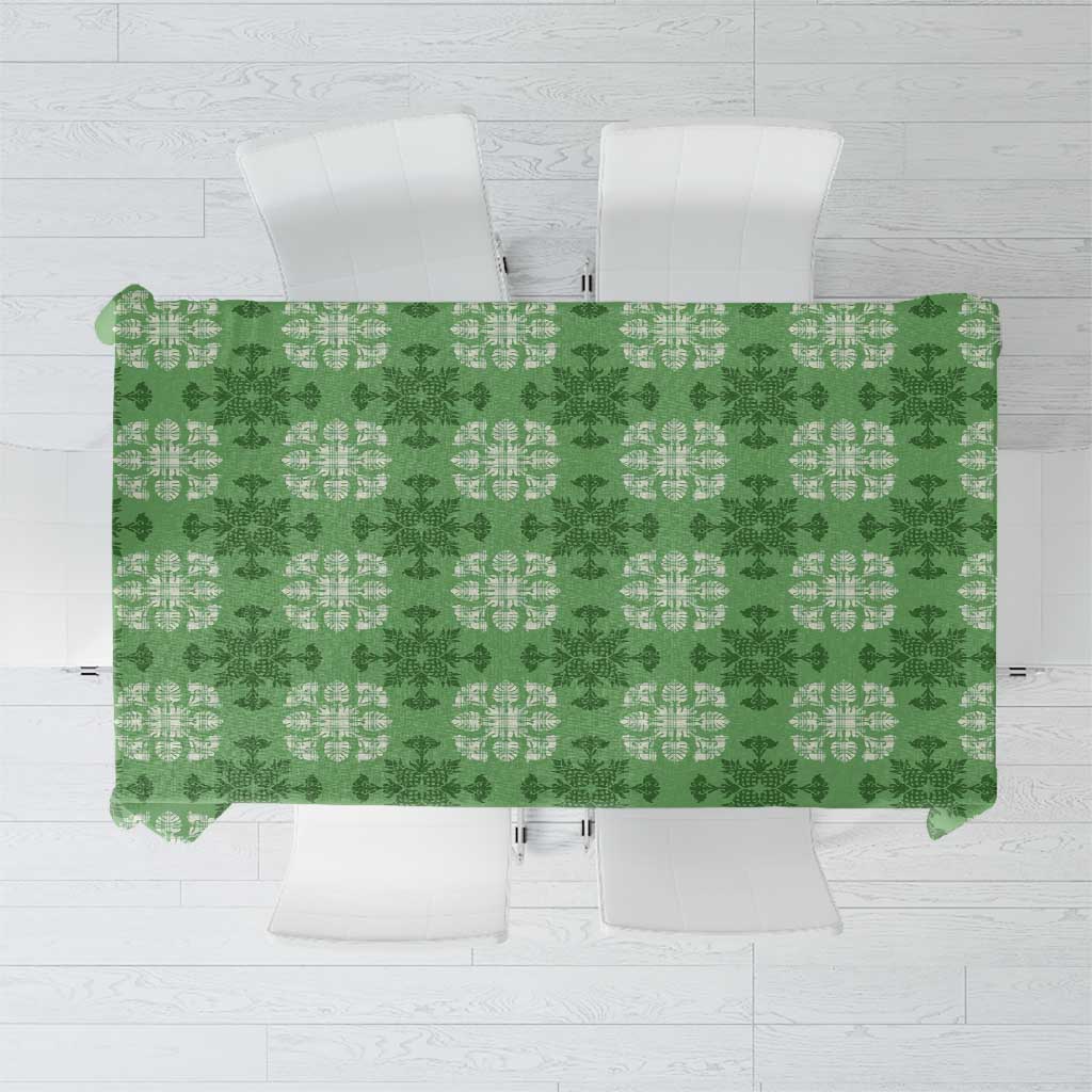 Green Hawaiian Quilt Tablecloth Hawaii Pineapple Monstera Palaka Motifs LT14 Green - Polynesian Pride
