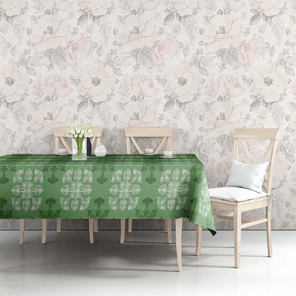 Green Hawaiian Quilt Tablecloth Hawaii Pineapple Monstera Palaka Motifs LT14 - Polynesian Pride