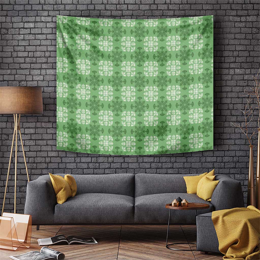 Green Hawaiian Quilt Tapestry Hawaii Pineapple Monstera Palaka Motifs LT14 Green - Polynesian Pride