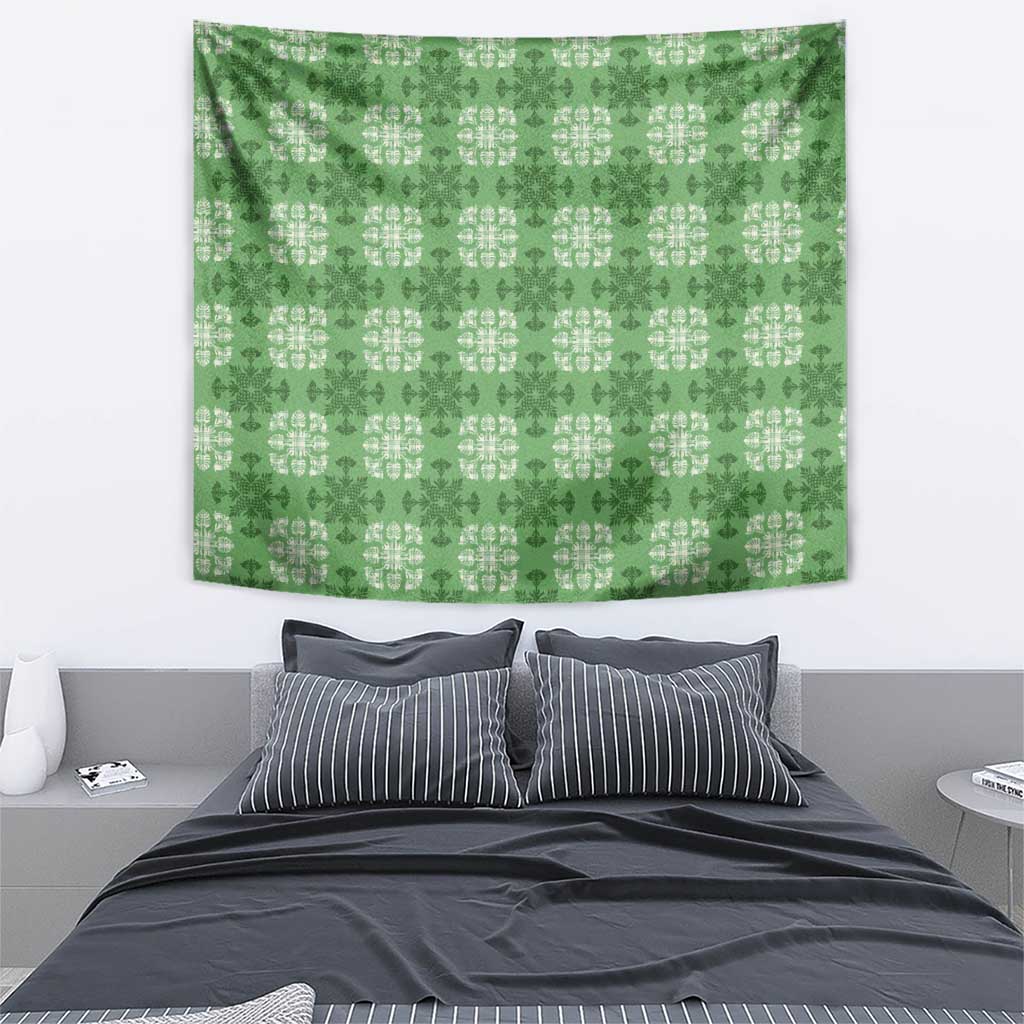 Green Hawaiian Quilt Tapestry Hawaii Pineapple Monstera Palaka Motifs LT14 - Polynesian Pride