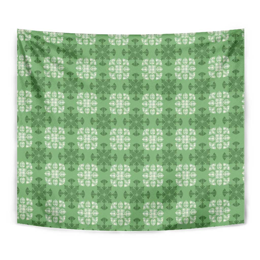 Green Hawaiian Quilt Tapestry Hawaii Pineapple Monstera Palaka Motifs LT14 - Polynesian Pride