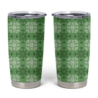 Green Hawaiian Quilt Tumbler Cup Hawaii Pineapple Monstera Palaka Motifs - Polynesian Pride