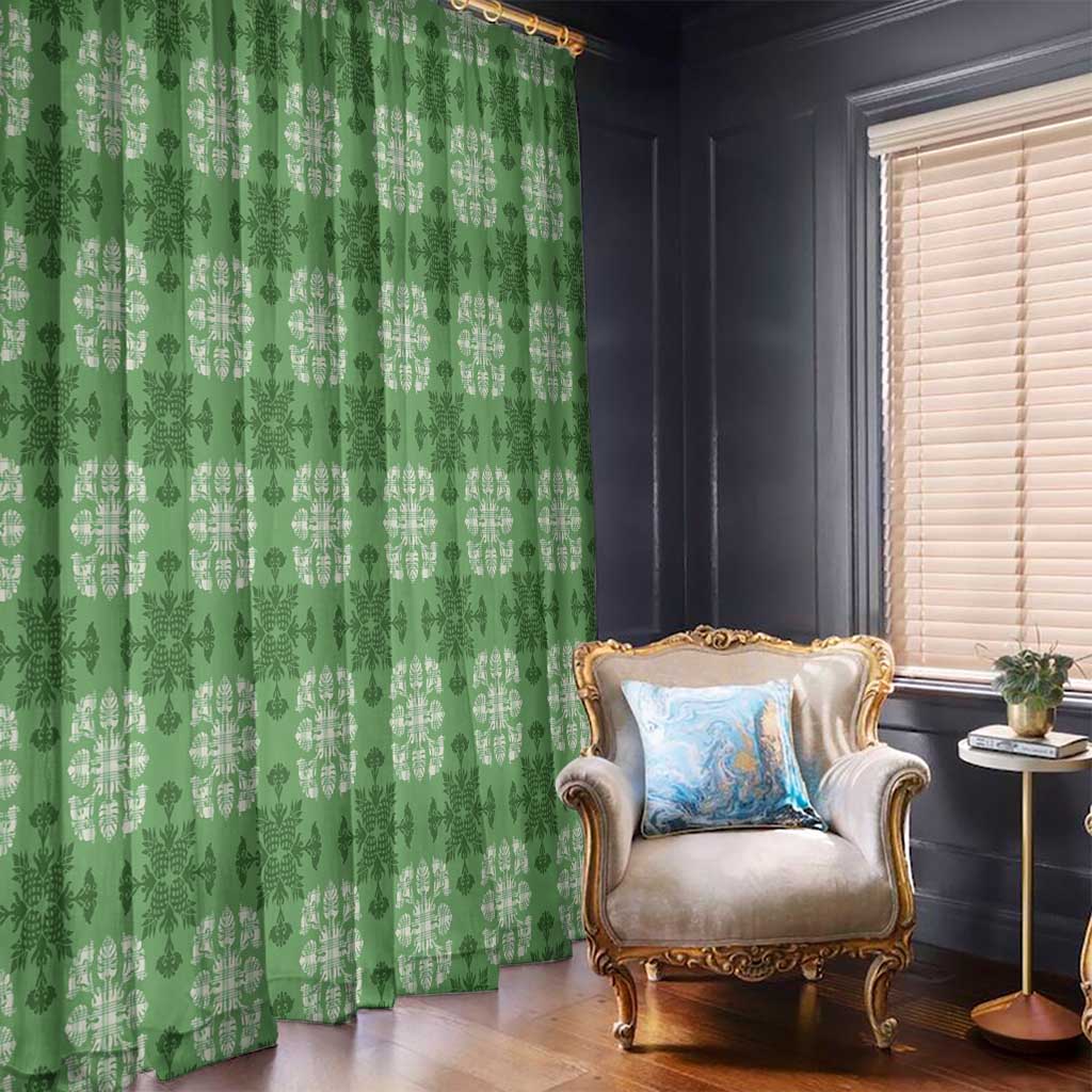 Green Hawaiian Quilt Window Curtain Hawaii Pineapple Monstera Palaka Motifs LT14 - Polynesian Pride