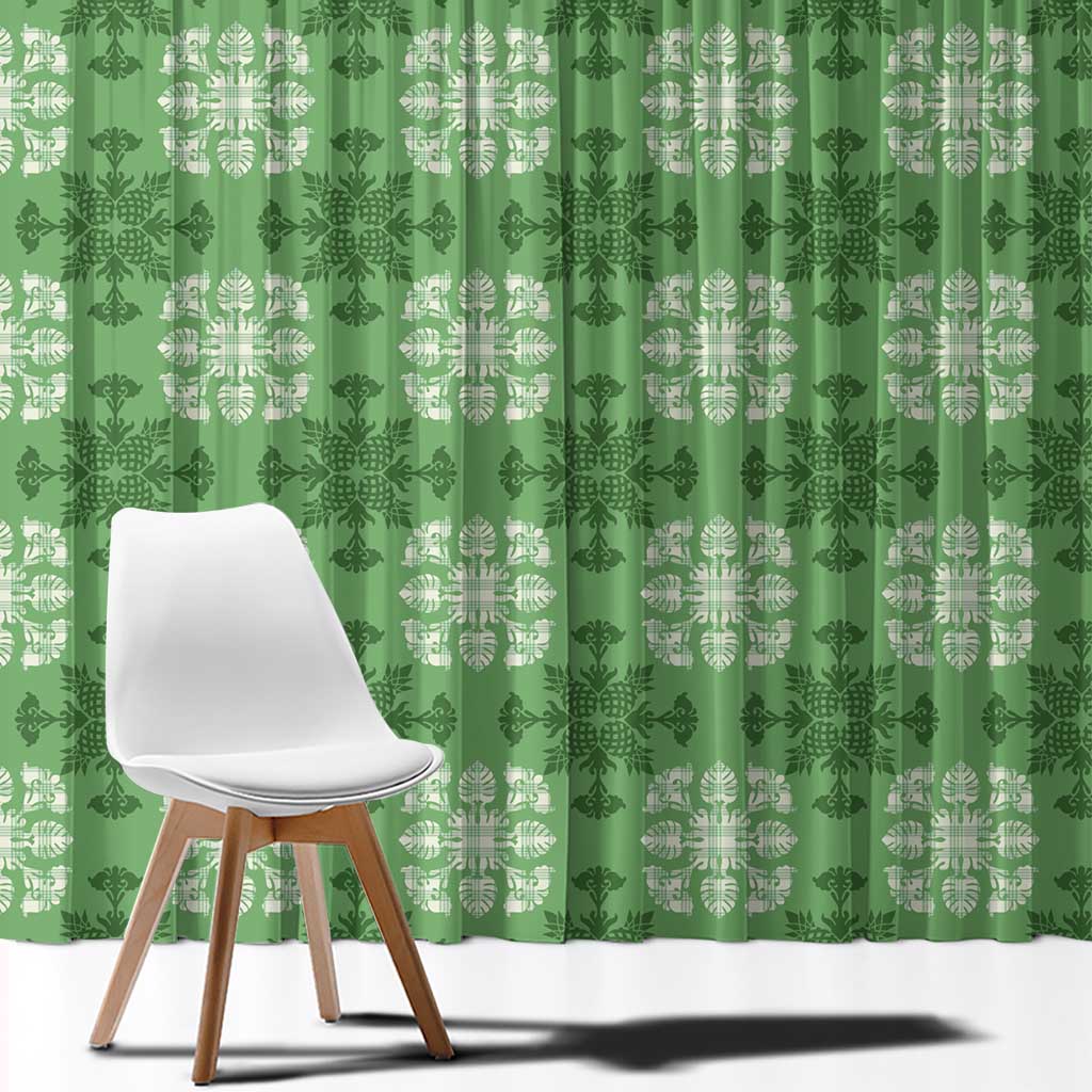 Green Hawaiian Quilt Window Curtain Hawaii Pineapple Monstera Palaka Motifs LT14 - Polynesian Pride