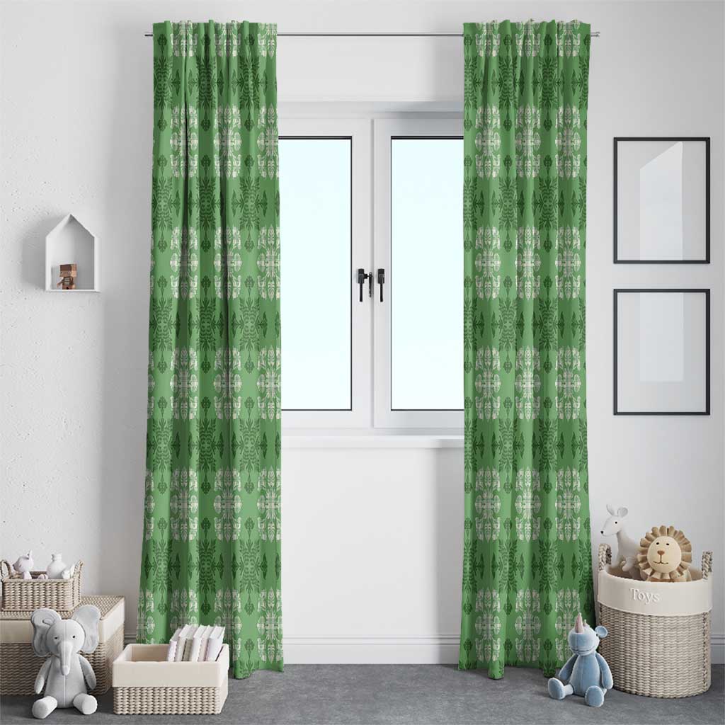 Green Hawaiian Quilt Window Curtain Hawaii Pineapple Monstera Palaka Motifs LT14 - Polynesian Pride