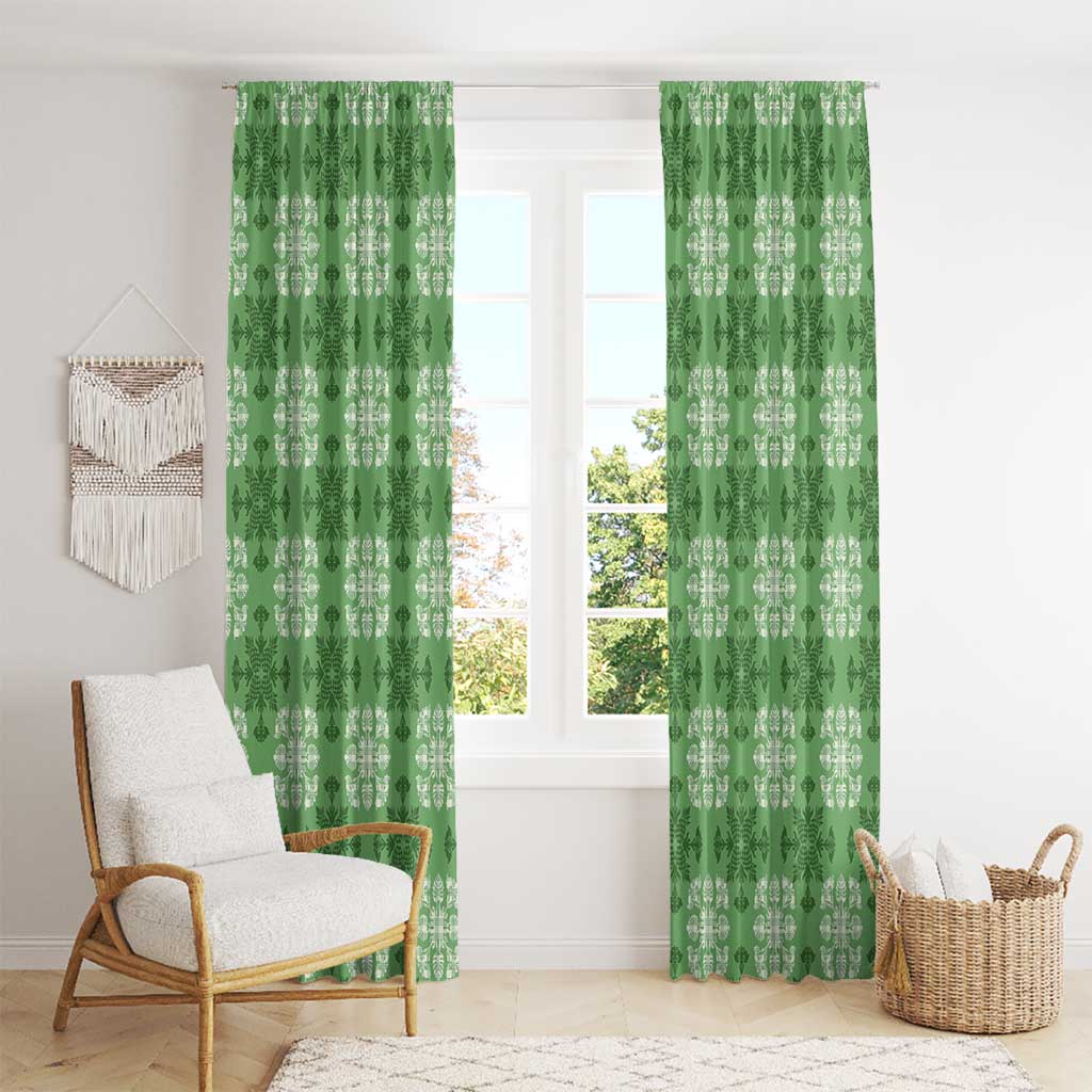 Green Hawaiian Quilt Window Curtain Hawaii Pineapple Monstera Palaka Motifs LT14 - Polynesian Pride