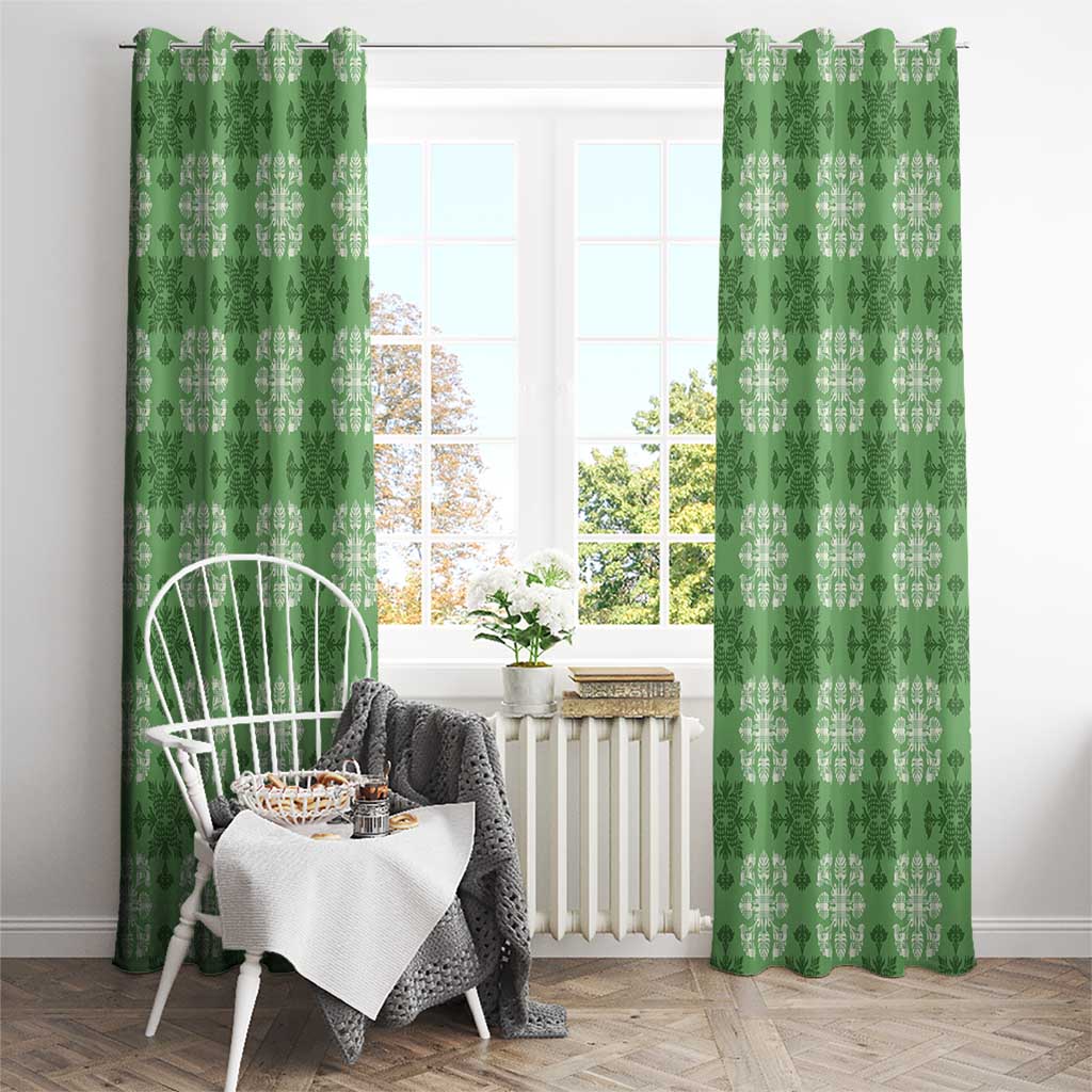 Green Hawaiian Quilt Window Curtain Hawaii Pineapple Monstera Palaka Motifs LT14 - Polynesian Pride