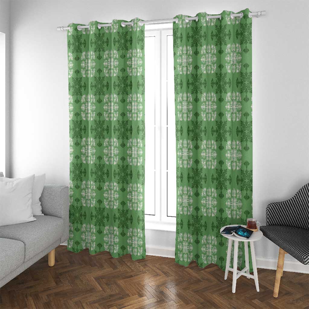 Green Hawaiian Quilt Window Curtain Hawaii Pineapple Monstera Palaka Motifs LT14 With Grommets Green - Polynesian Pride