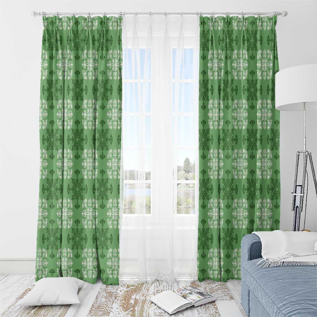 Green Hawaiian Quilt Window Curtain Hawaii Pineapple Monstera Palaka Motifs LT14 - Polynesian Pride