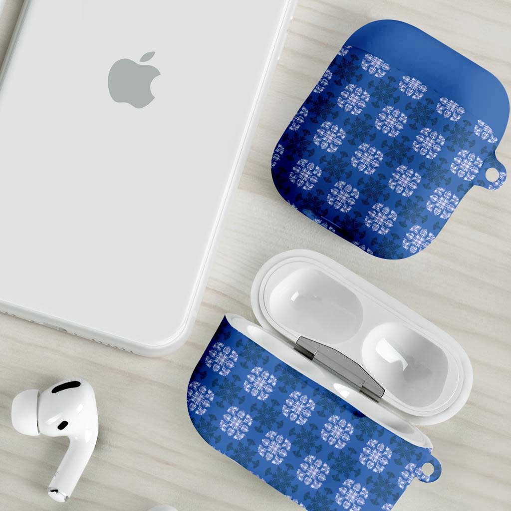 Royal Blue Hawaiian Quilt AirPods Case Hawaii Pineapple Monstera Palaka Motifs - Polynesian Pride