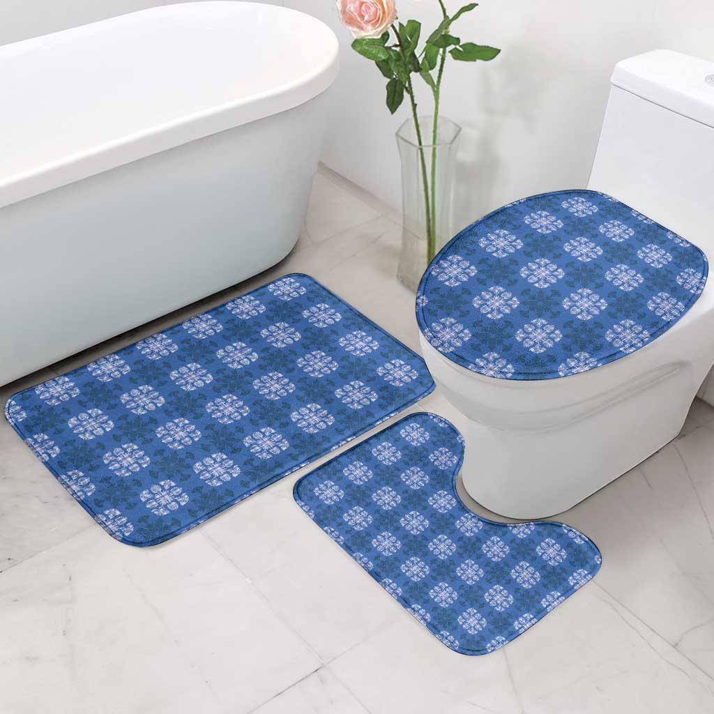 Royal Blue Hawaiian Quilt Bathroom Set Hawaii Pineapple Monstera Palaka Motifs - Polynesian Pride