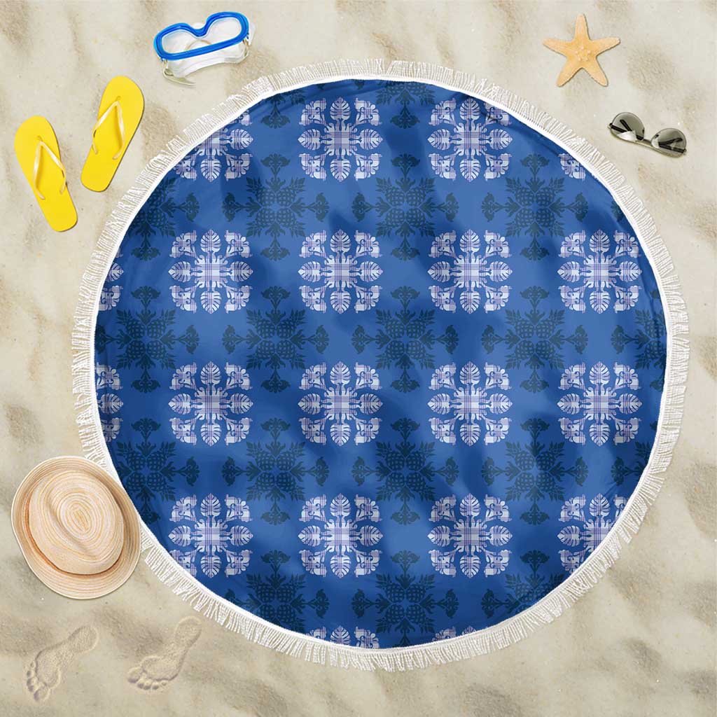 Royal Blue Hawaiian Quilt Beach Blanket Hawaii Pineapple Monstera Palaka Motifs - Polynesian Pride