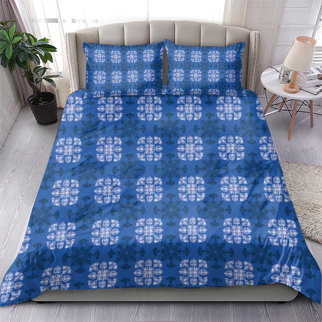 Royal Blue Hawaiian Quilt Bedding Set Hawaii Pineapple Monstera Palaka Motifs - Polynesian Pride