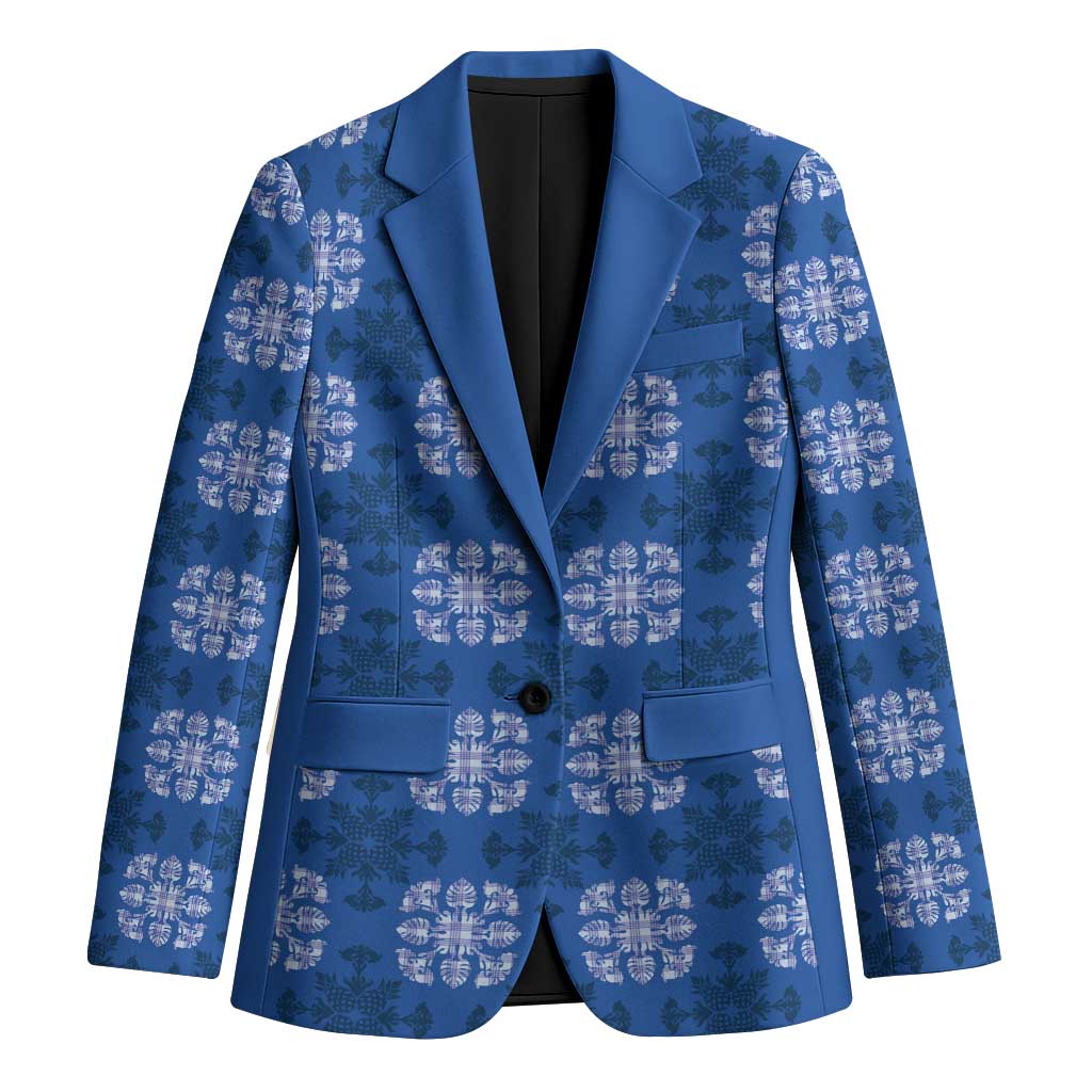Royal Blue Hawaiian Quilt Blazer Hawaii Pineapple Monstera Palaka Motifs LT14 Unisex Royal Blue - Polynesian Pride