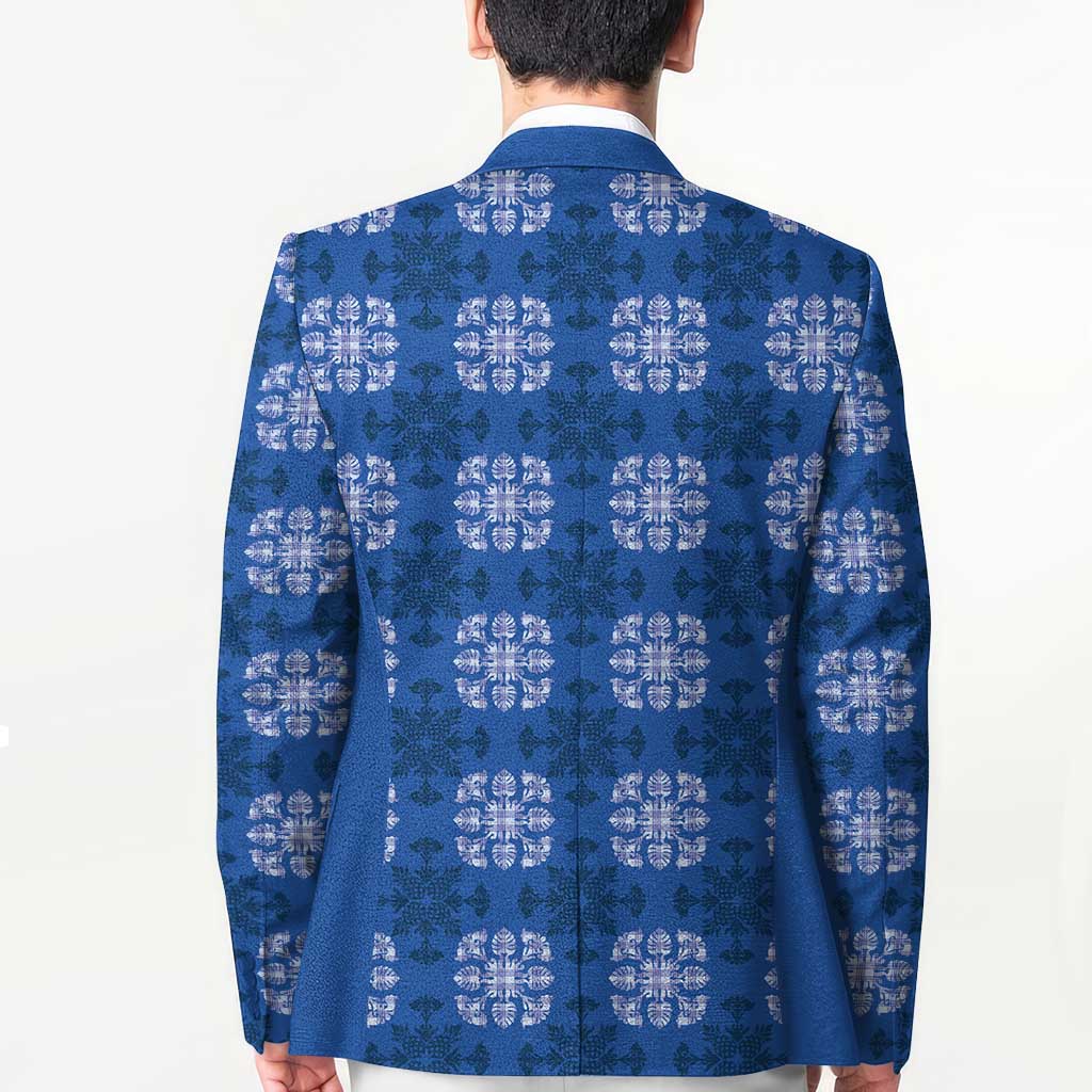 Royal Blue Hawaiian Quilt Blazer Hawaii Pineapple Monstera Palaka Motifs LT14 - Polynesian Pride