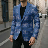 Royal Blue Hawaiian Quilt Blazer Hawaii Pineapple Monstera Palaka Motifs LT14 - Polynesian Pride