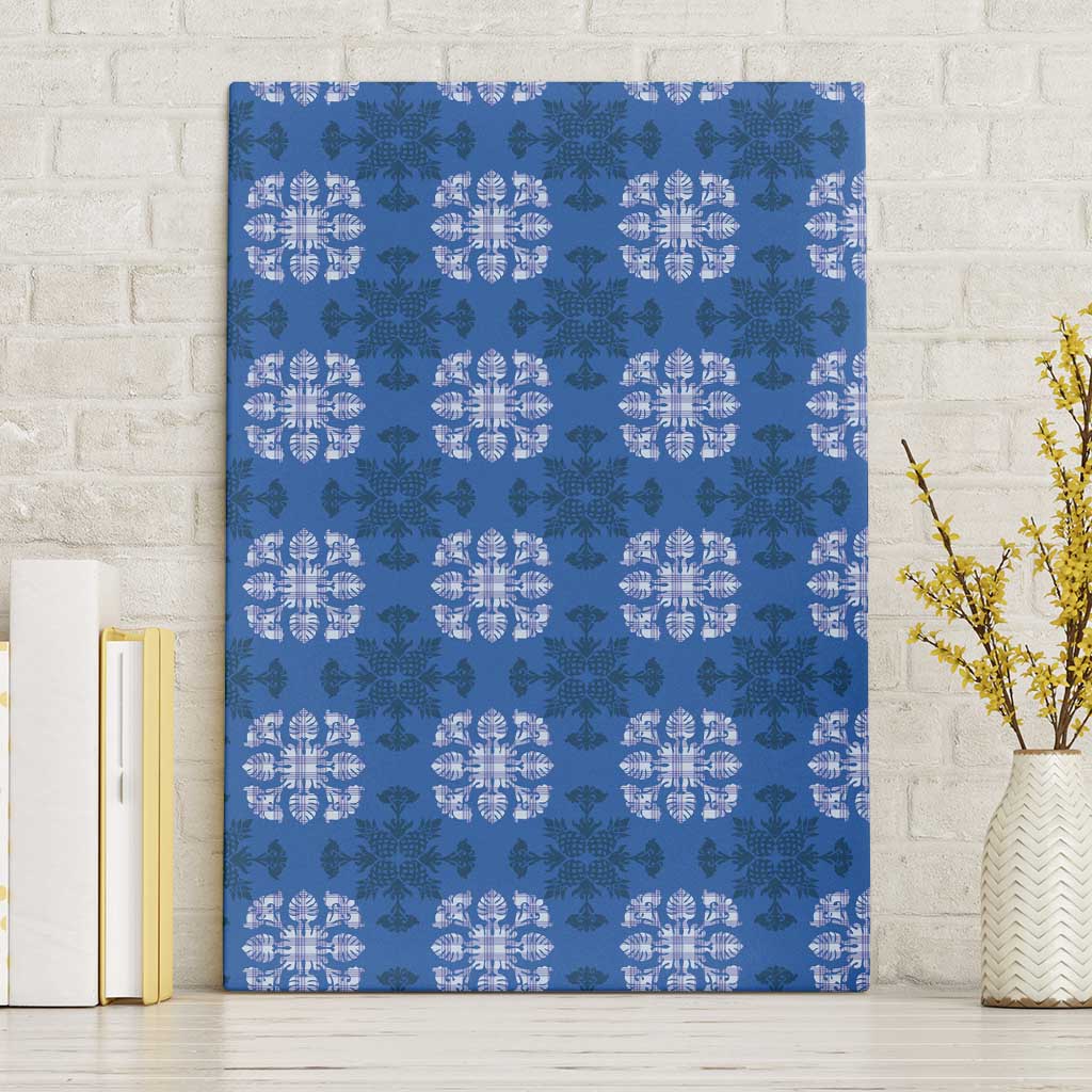 Royal Blue Hawaiian Quilt Canvas Wall Art Hawaii Pineapple Monstera Palaka Motifs LT14 Without Frame Royal Blue - Polynesian Pride
