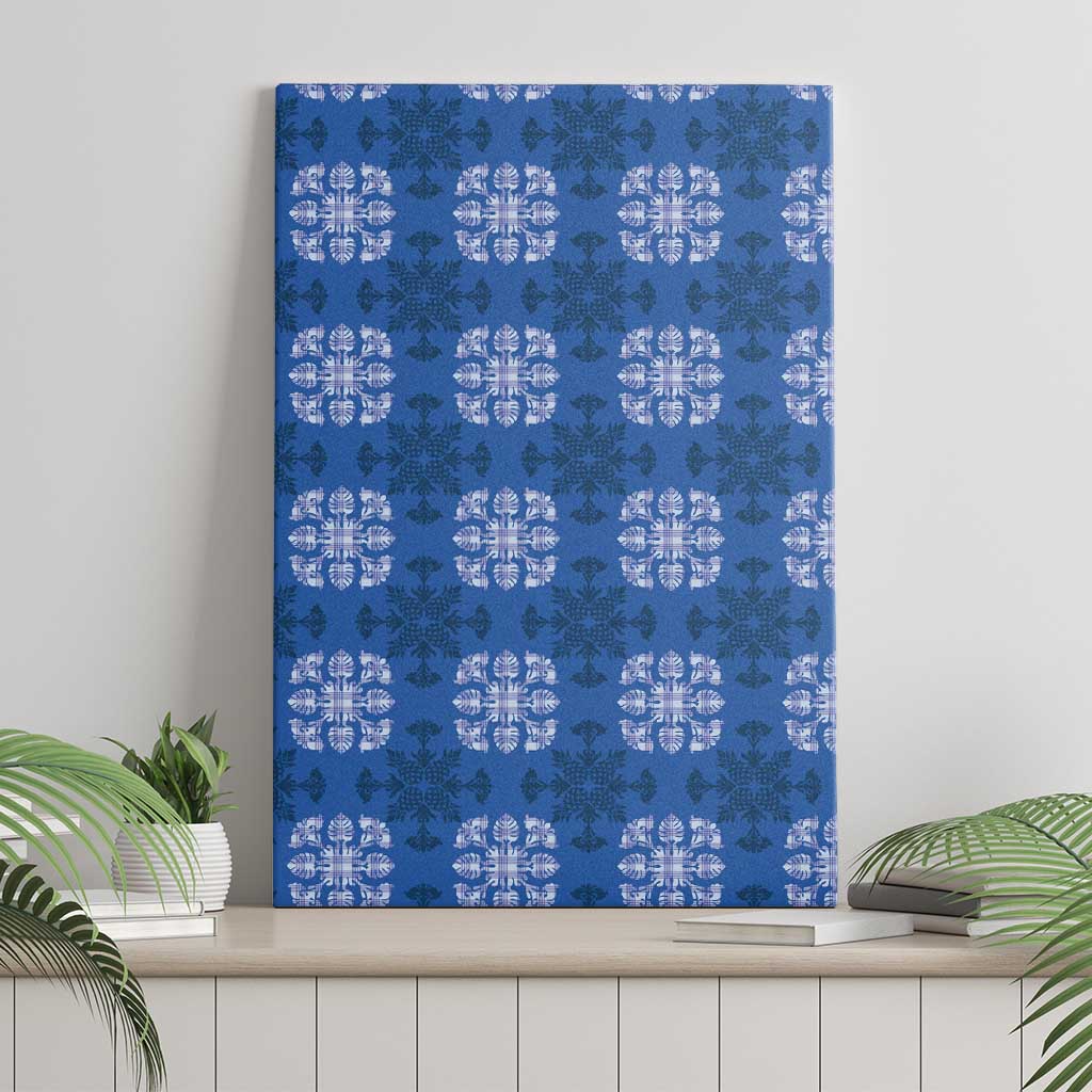 Royal Blue Hawaiian Quilt Canvas Wall Art Hawaii Pineapple Monstera Palaka Motifs LT14 - Polynesian Pride