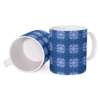 Royal Blue Hawaiian Quilt Ceramic Mug Hawaii Pineapple Monstera Palaka Motifs - Polynesian Pride