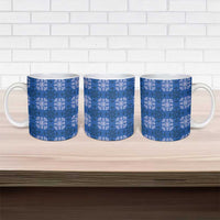 Royal Blue Hawaiian Quilt Ceramic Mug Hawaii Pineapple Monstera Palaka Motifs - Polynesian Pride