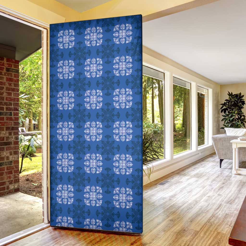 Royal Blue Hawaiian Quilt Door Cover Hawaii Pineapple Monstera Palaka Motifs - Polynesian Pride