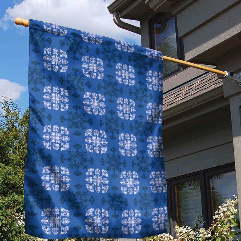 Royal Blue Hawaiian Quilt Garden Flag Hawaii Pineapple Monstera Palaka Motifs LT14 - Polynesian Pride