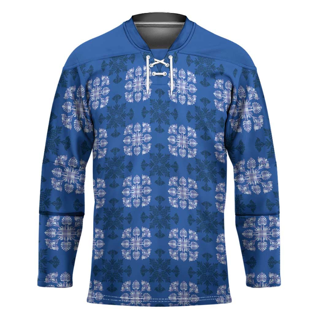 Royal Blue Hawaiian Quilt Hockey Jersey Hawaii Pineapple Monstera Palaka Motifs LT14 Unisex Royal Blue - Polynesian Pride