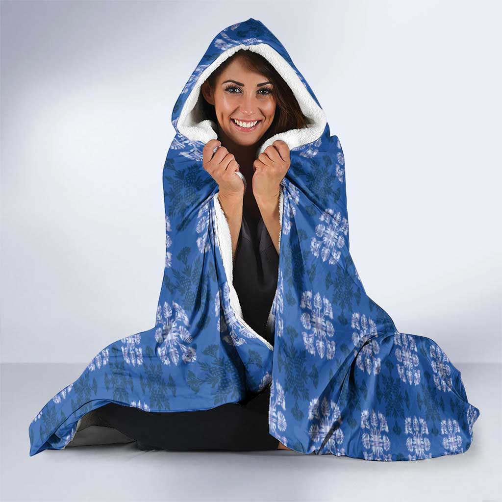 Royal Blue Hawaiian Quilt Hooded Blanket Hawaii Pineapple Monstera Palaka Motifs LT14 - Polynesian Pride